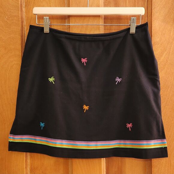 Y2K Bamboo Trader Black Mini Skort Embroidered w/ Colorful Palm Trees, Sz 8 - Picture 1 of 8